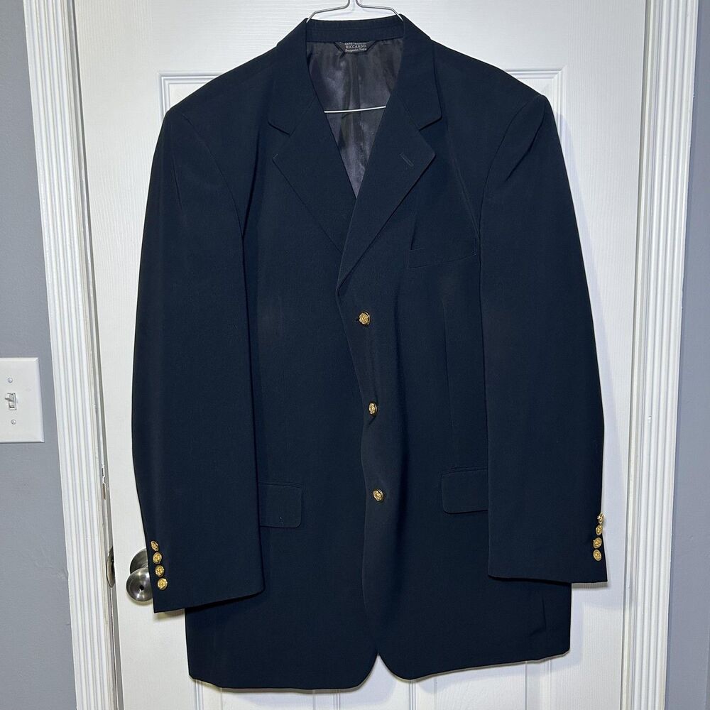 Riccardo Blazer Jacket Men's 44L Hand Tailored Black 3 Button Gold Crest Coat
